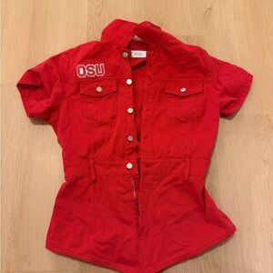 Red Jumpsuit with Button Details